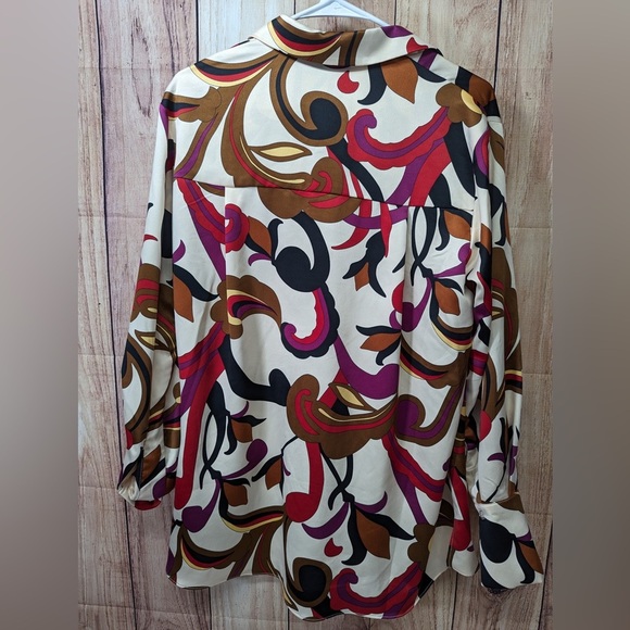 NWOT Tahari women’s paisley oversized satin button down blouse multi color XS - Picture 5 of 7